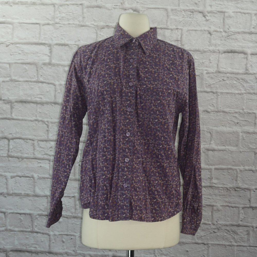 Vintage 80s LLBean Purple Cotton Floral Button Down Shirt